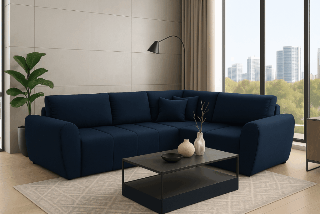 Narożnik z funkcją spania Lusso – rozkładany narożnik z pojemnikiem  tkanina Velvet